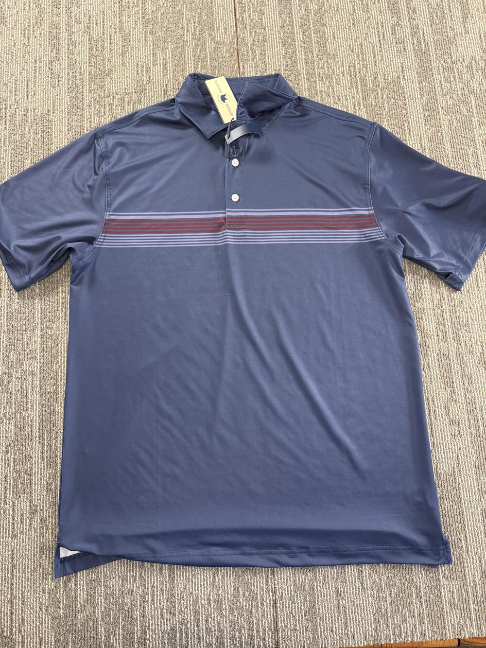 Onward Reserve Polo Shirt Mens Medium Navy Blue Performance Golf Stretch Stripe